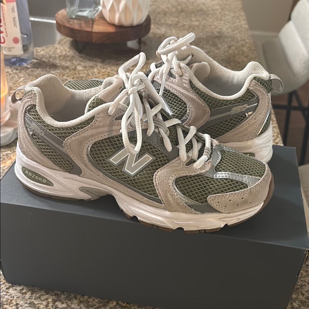 New Balance Olive and Beige Athletic Shoes